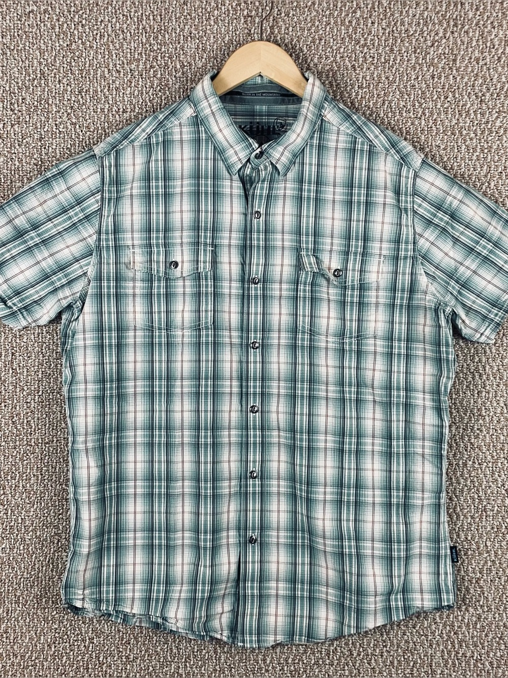 Kuhl Shirt Mens Large Plaid Outdoors Gorpcore Button Up Short Sleeve Hiking T524